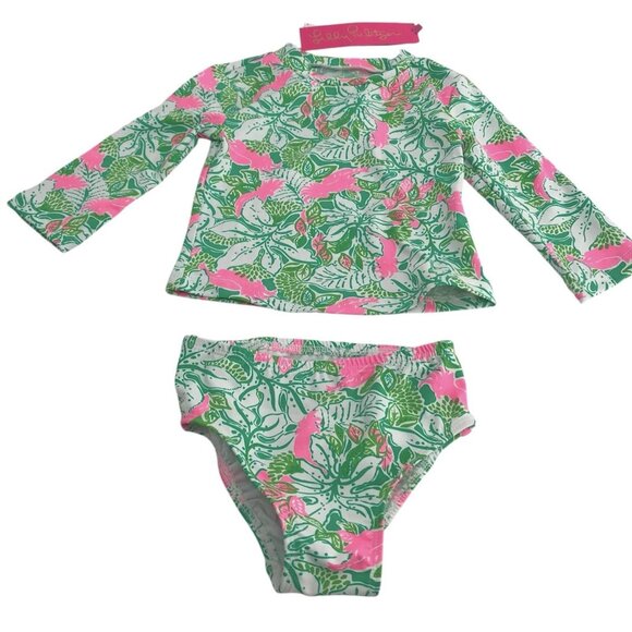 Lilly Pulitzer Bikini Girls Size 2 Botanical Green Just Wing it Rashguard Set - Picture 1 of 8